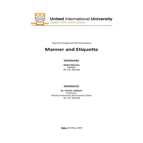 Manner Etiquette Assignment