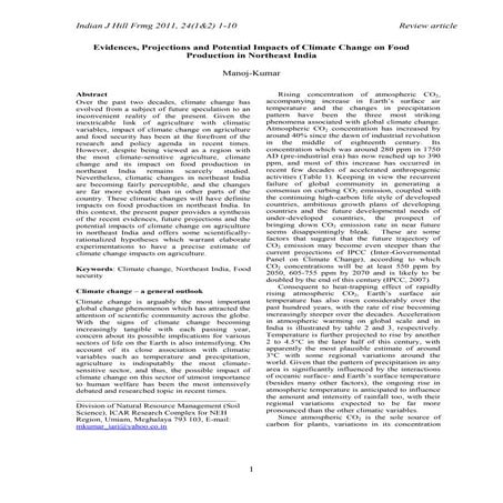 Potential Impacts of Climate Change on Food Production in Northeast India, Ma...