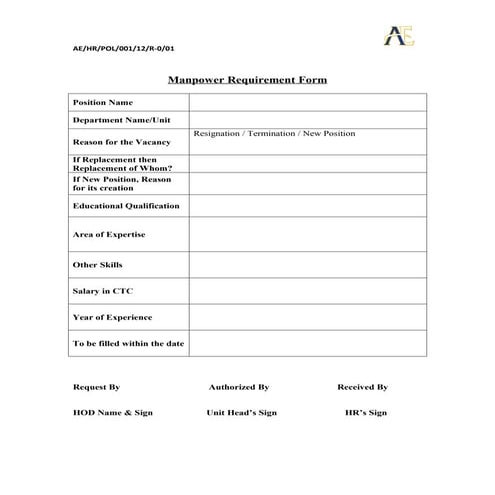 Manpower requisition form