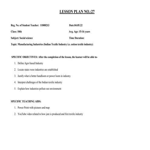 Sample Lesson Plan B.ED