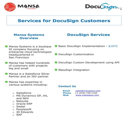 Mansa Systems  DocuSign Services