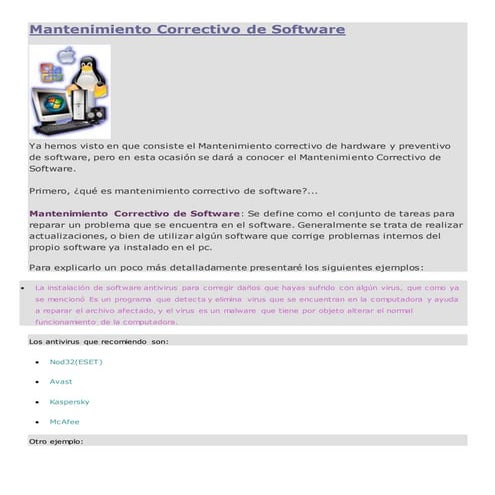 Mantenimiento correctivo y preventivo de software y hardware | PDF