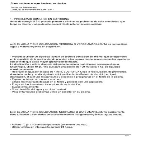 Mantenimiento De Agua De Piscina