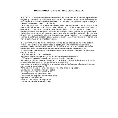 Diagrama de mantenimiento preventivo de software | PDF