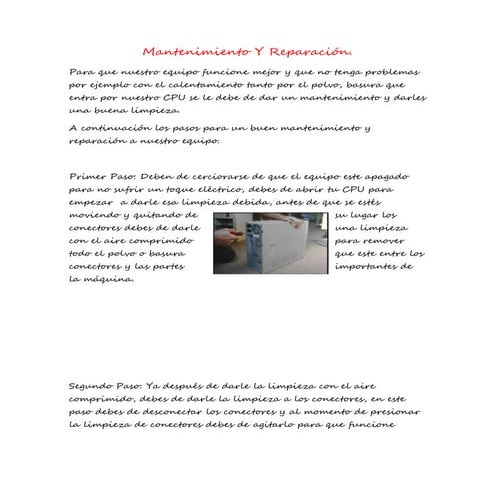 Mantenimiento y reparación del equipo