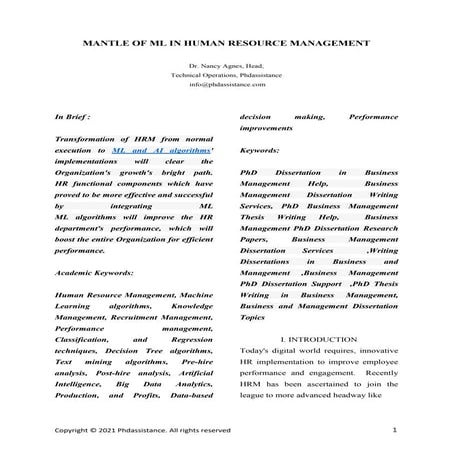 Mantle Of Ml In Human Resource Management - Phdassistance