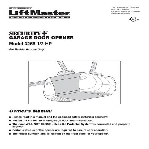 Chamberlain Garage Door Opener Manual | PDF