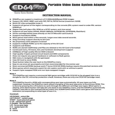Manual - ED64 Plus - Nintendo 64 - Everdrive Flashcart