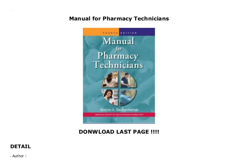 Manual for Pharmacy Technicians