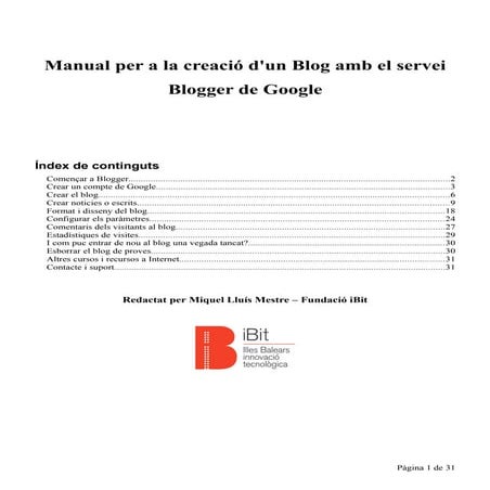 Manual per a la creació d'un Blog amb el servei Blogger de Googleblogger