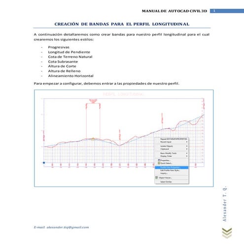 Manual AutoCAD Civil 3D - Creación de bandas para el perfil longitudinal