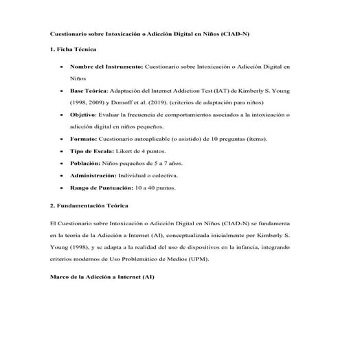 Manual Cuestionario sobre Intoxicación o Adicción Digital en Niños