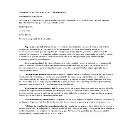 Manual de acogida al nuevo trabajador