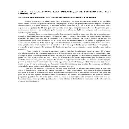 Manual de capacitação para implantação de banheiro seco com compostagem