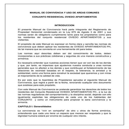 Manual de convivencia y uso de areas comunes