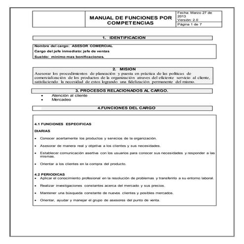 Manual de funciones asesor comercial