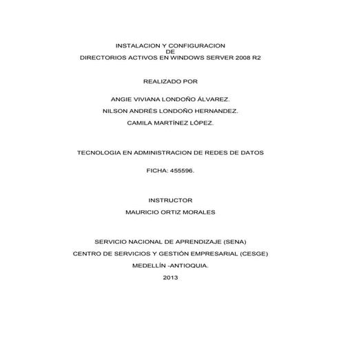Manual de instalación de active directory en windows server 2008 r2 | PDF