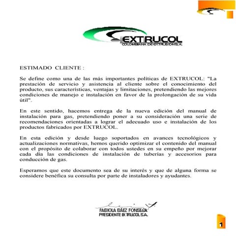 Manual De Instalacion De Tuberías Linea Gas Extrucol.
