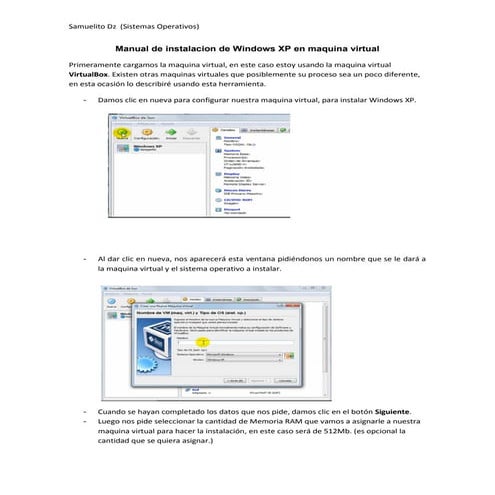 Manual de instalacion de Windows XP en VirtualBox