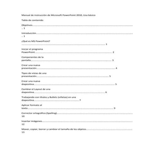 Manual de instrucción de microsoft power point 2010