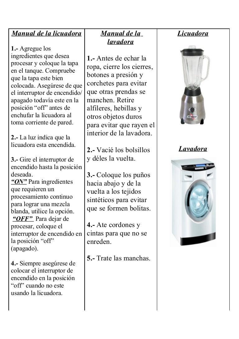 Manual de la licuadora y lavadora