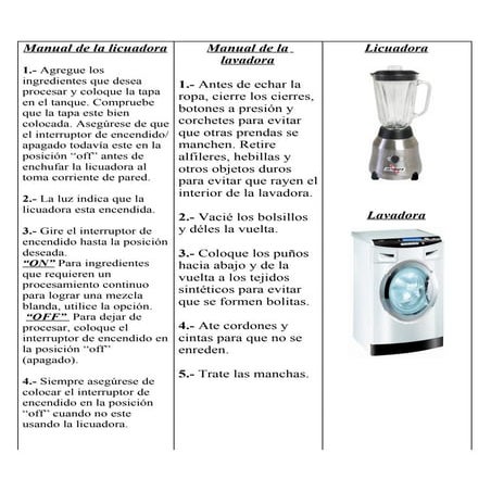 Manual de la licuadora y lavadora