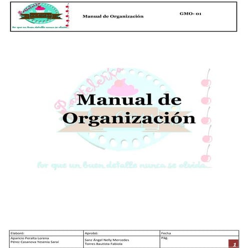 Manual de organización, para el Diseño de una Pastelería