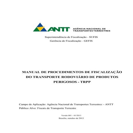 Manual de procedimentos transporte rodoviário d eprodutos perigosos
