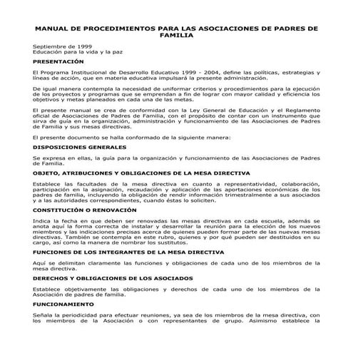 Manual de procedimientos para las asociaciones de padres de familia