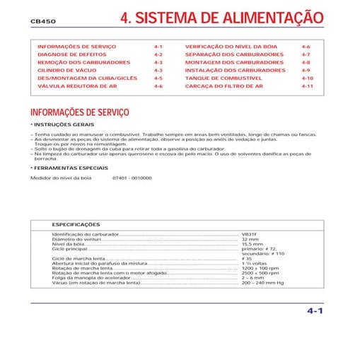 Manual de serviço cb450 alimenta