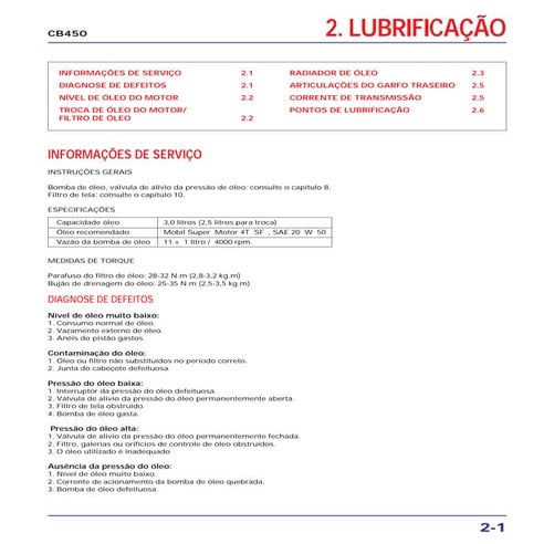 Manual de serviço cb450 e cb450 custom (1983)   ms443831 p lubrific