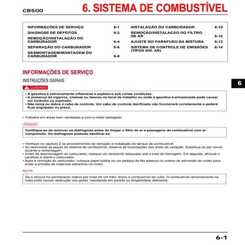 Manual de serviço cb500 sistcomb