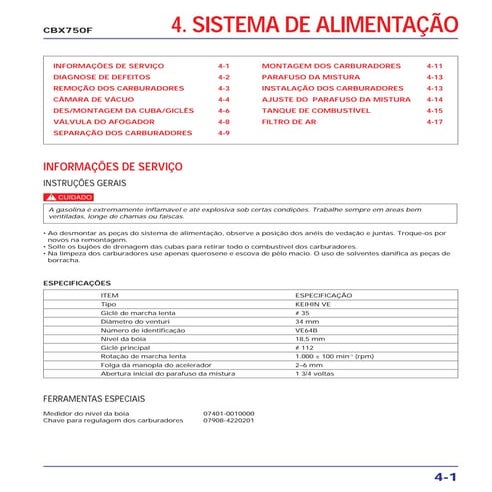 Manual de serviço cbx750 f (1990) alimenta