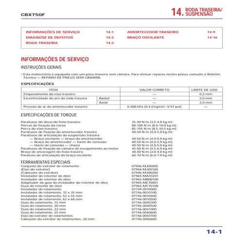 Manual de serviço cbx750 f rodatras