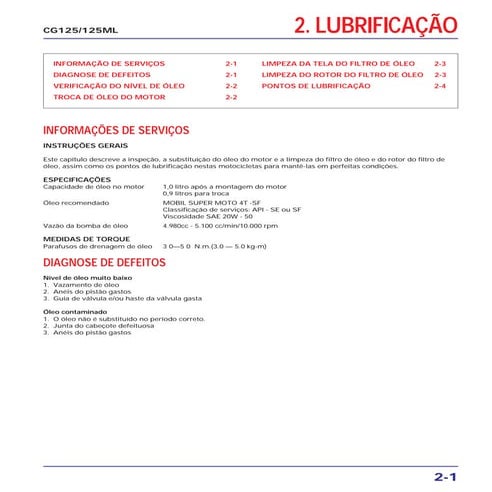 Manual de serviço cg125 cg125 ml (1983) lubrific