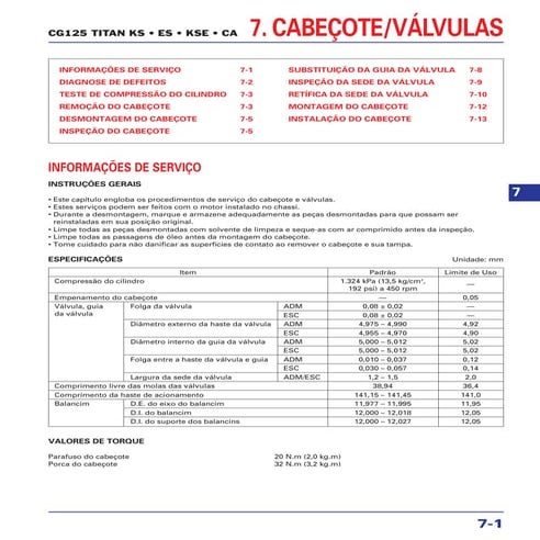 Manual de serviço cg125 titan  ks es kse cg125 cargo (2002) cabecote