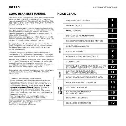 Manual de serviço cg125 today cg125 titan cg125 cargo (1994)   mskch941 p indice