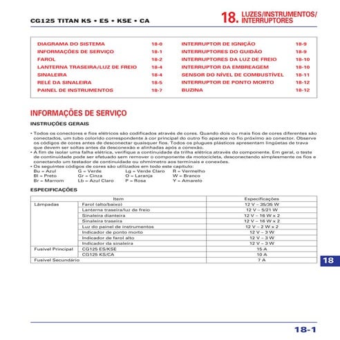 Manual de serviço cg150 titan ks es esd luzes
