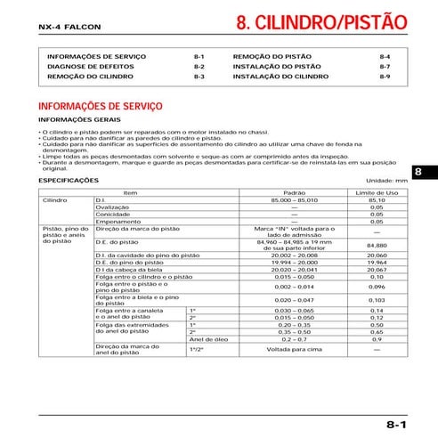 Manual de serviço ms nx 4 falcon - 00 x6b-mcg-002 cilindro