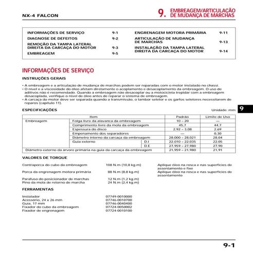 Manual de serviço ms nx 4 falcon - 00 x6b-mcg-002 embreage