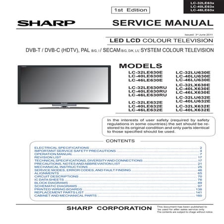 Manual de serviço TV SHARP LED/LCD diversos modelos linha LC.