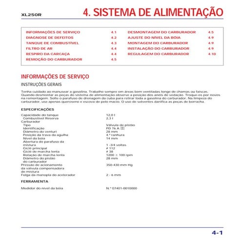 Manual de serviço xl250 r (1983)   mskb7831p alimenta