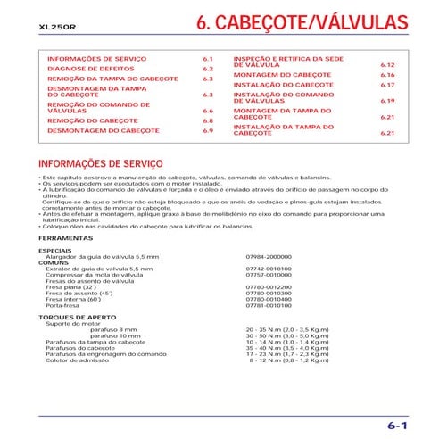 Manual de serviço xl250 r (1983)   mskb7831p cabecote