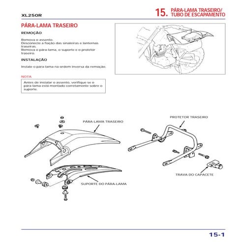 Manual de serviço xl250 r (1983)   mskb7831p paralama