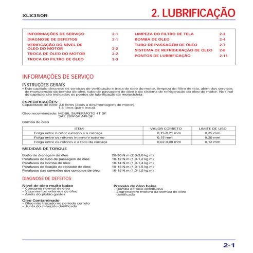 Manual de serviço xlx350 r lubrific