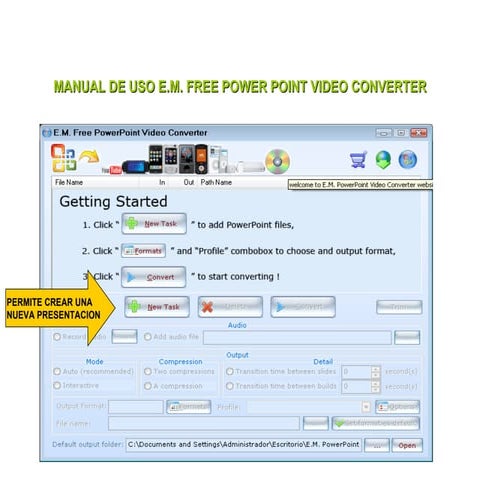 Manual de uso e.m. fre power point video converter