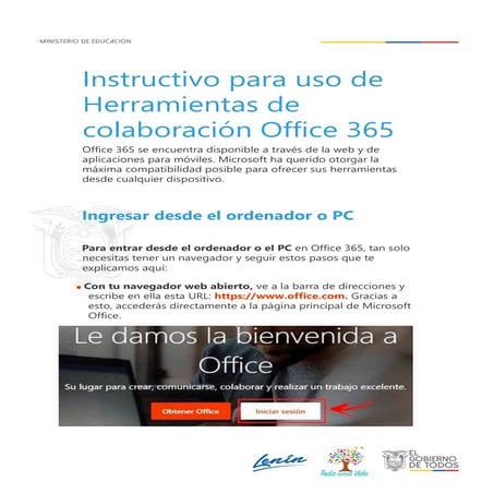 Manual de usuario ingreso y registro docentes  estudiantes herramientas 365