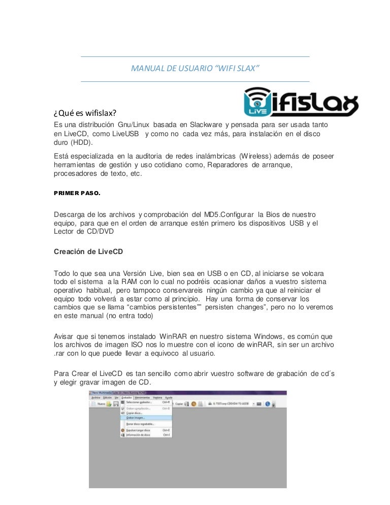 manual de uso de wifislax Manual básico para iniciarnos en wifislax.
