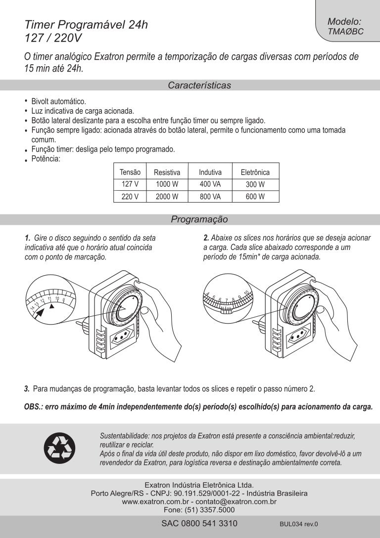 Manual do usuário TIMER TEMPORIZADOR ANALÓGICO