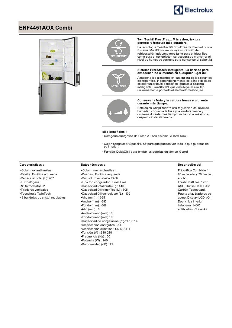 Manual electrolux frigorífco enf4451aox